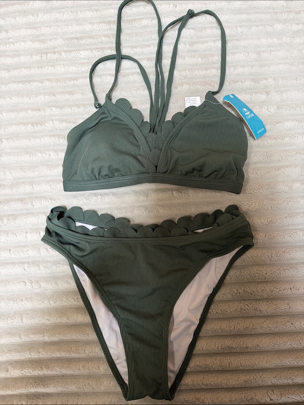 Cupshe Olive Green Ribbed Scallop Bikini Bottoms